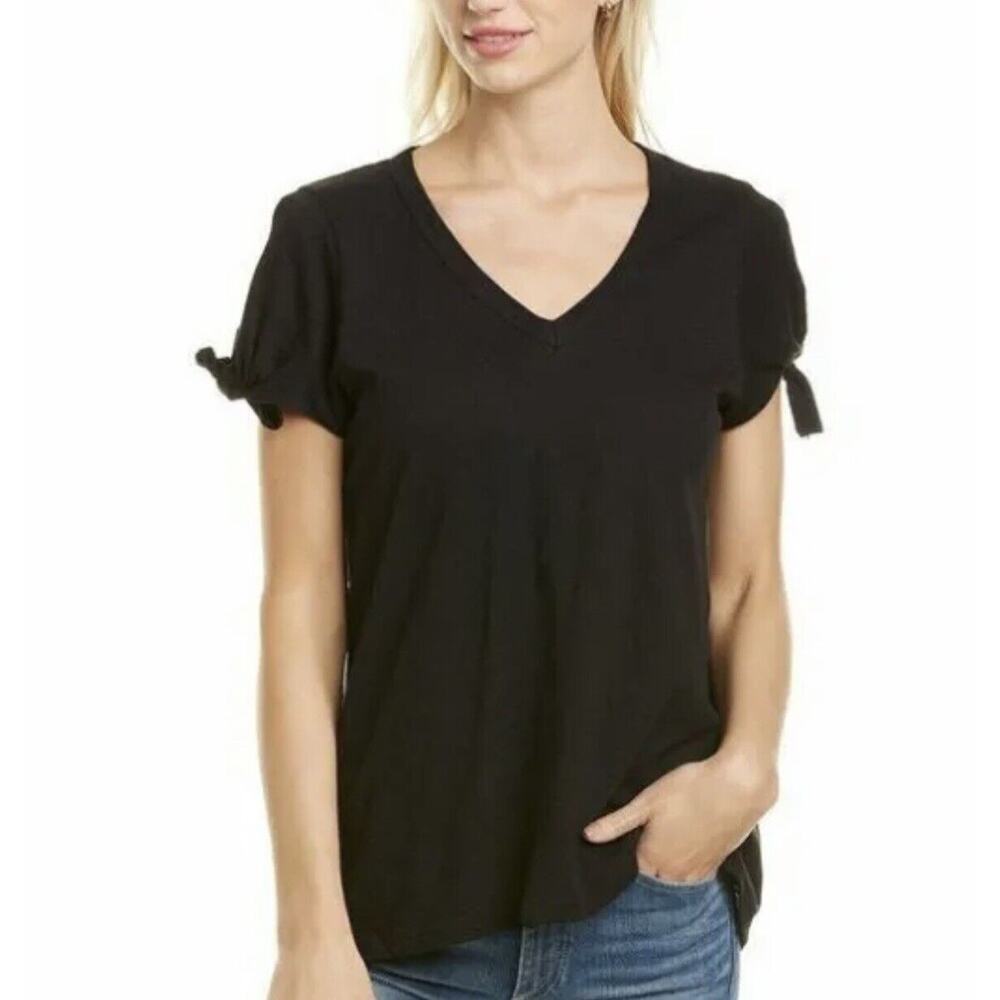 WILT‎ Anthropologie Black Tee Sz XS Detail Short Sleeve Cotton Slub knit Top